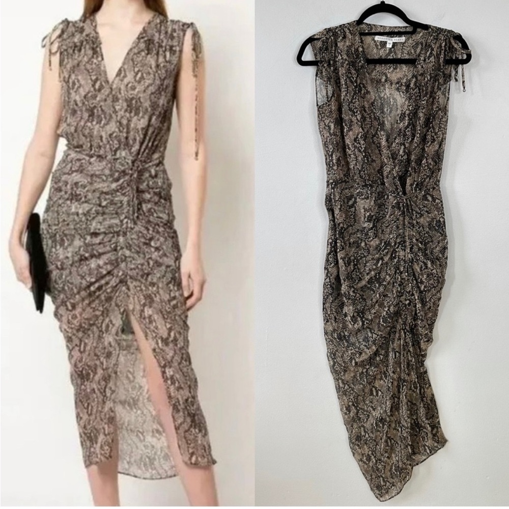 Veronica Beard Teagan Snake Print Ruched Silk Dress Size 2